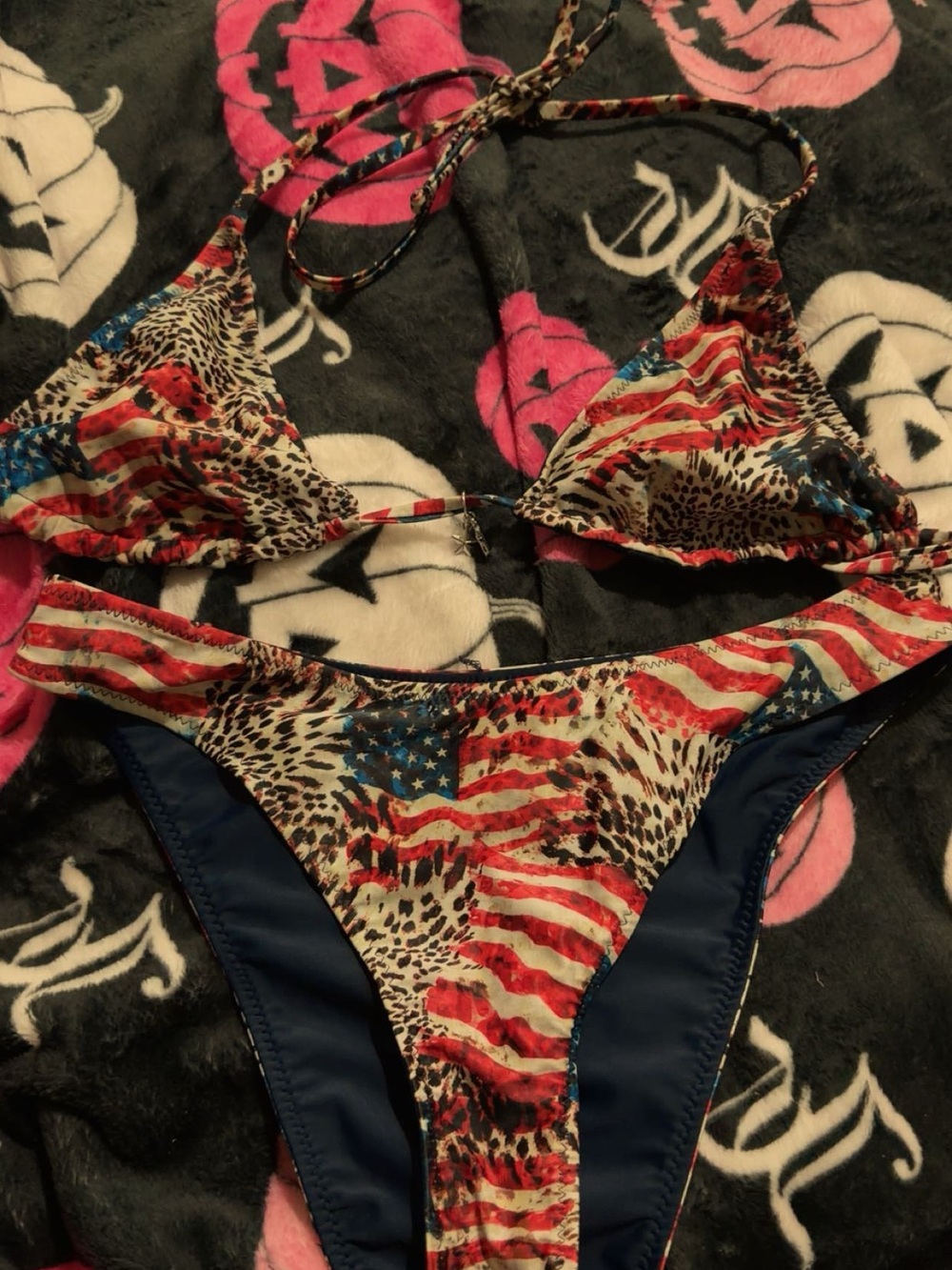 No Boundaries Red, Blue & Cream Printed Two-Piece Bikini